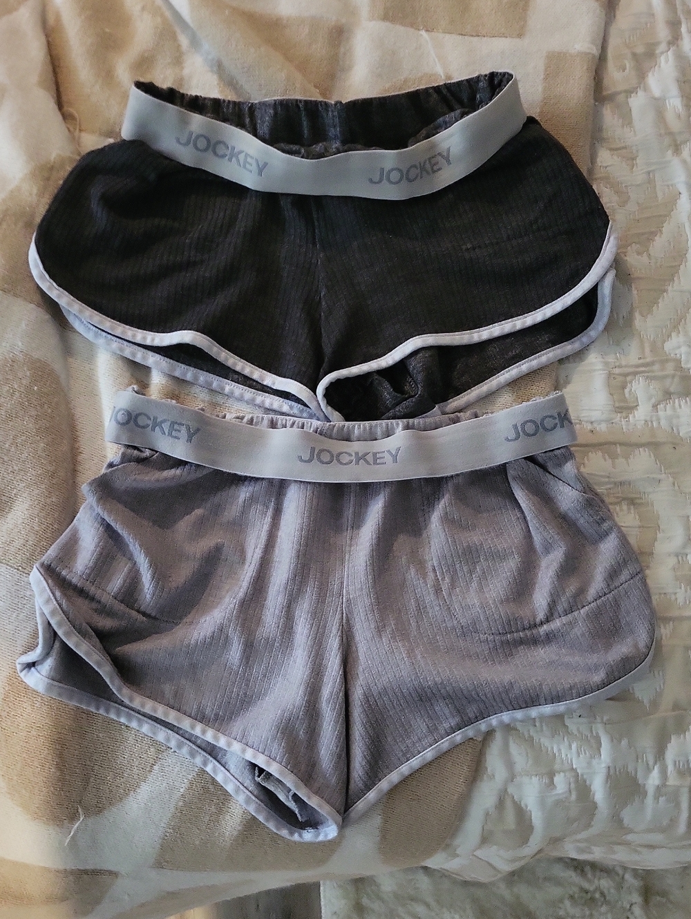 Women's Jockey Ribbed Logo Foldover Lounge Shorts — Black & Light Gray Set